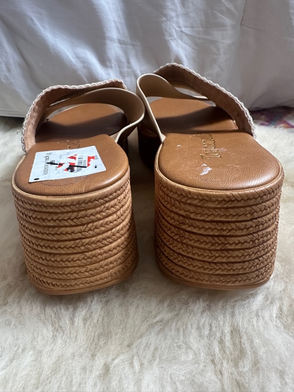 Toscanella Neutral Braided Crisscross Beige Cream Boho Slip On Sandals - Picture 5 of 9